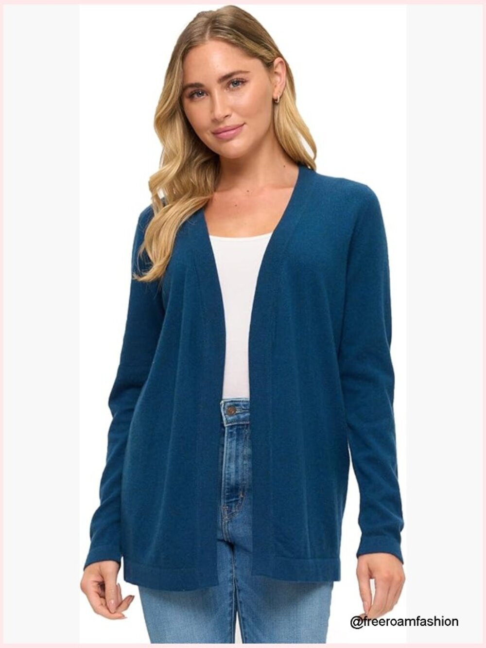 100% Cashmere Long Sleeve Front Drape Open Cardigan